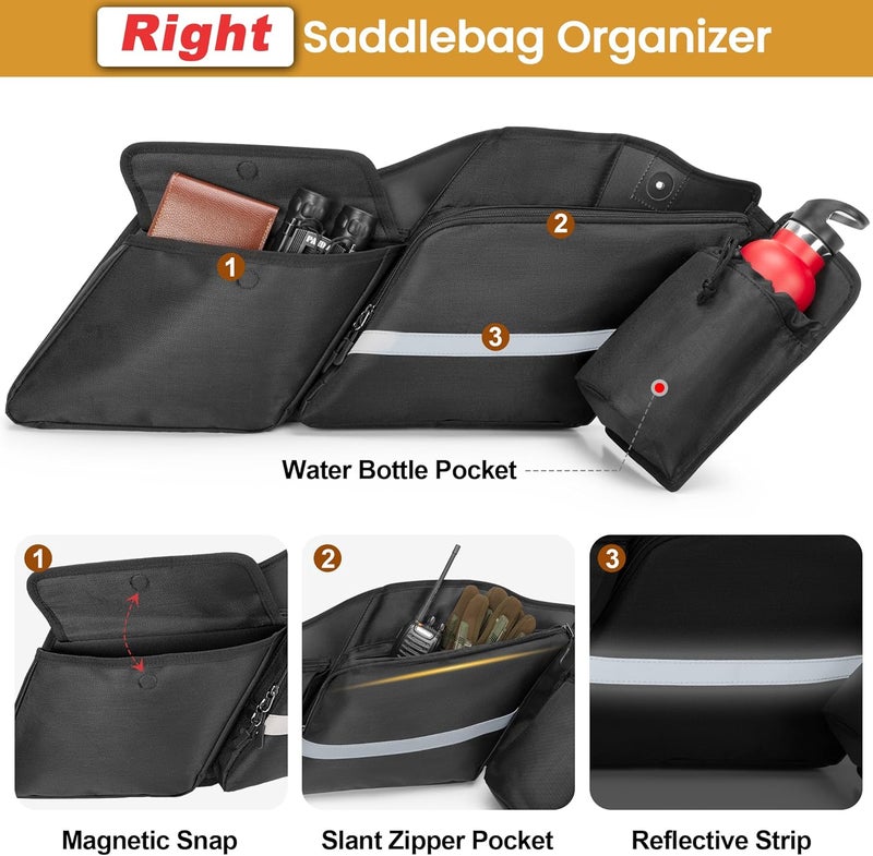 HODRANT Motorcycle Saddlebag Organizer, Saddlebag Liners Side Bag Compatible with Touring Models 2014-2025 Street Glide Road Glide Road King Electra Glide, Saddlebag Tool Storage Organizer, 2 Packs - Image 3